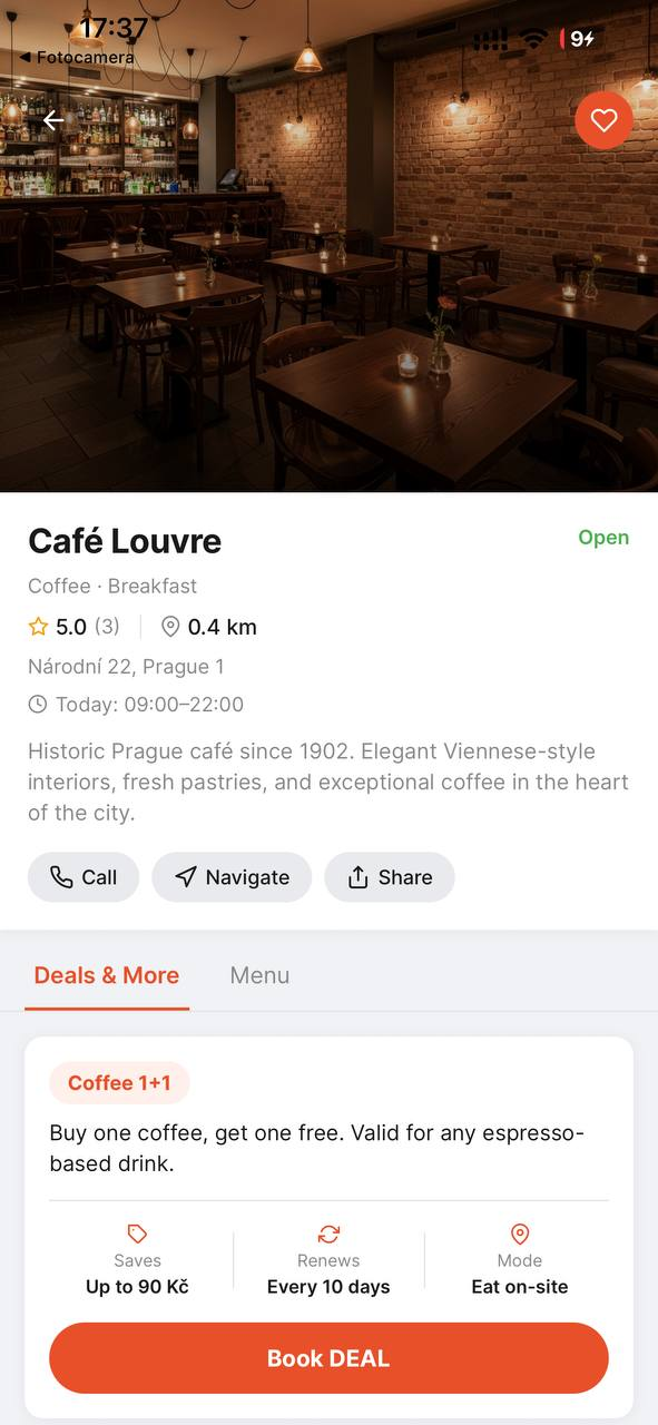 Venue detail with active deal