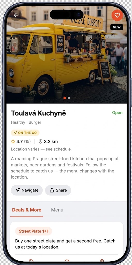 Food truck venue with live On the Go badge