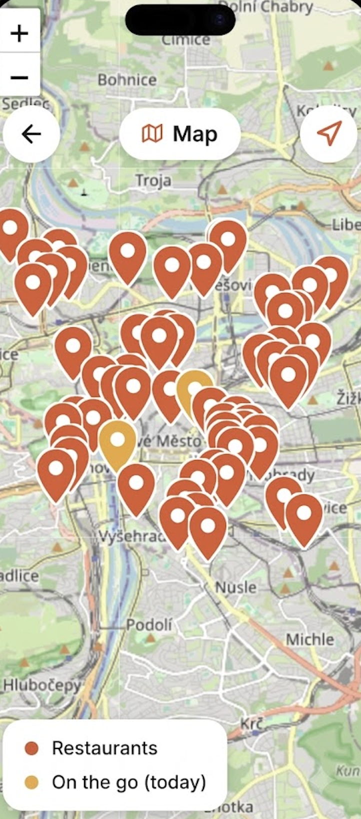 Map of venues with deals